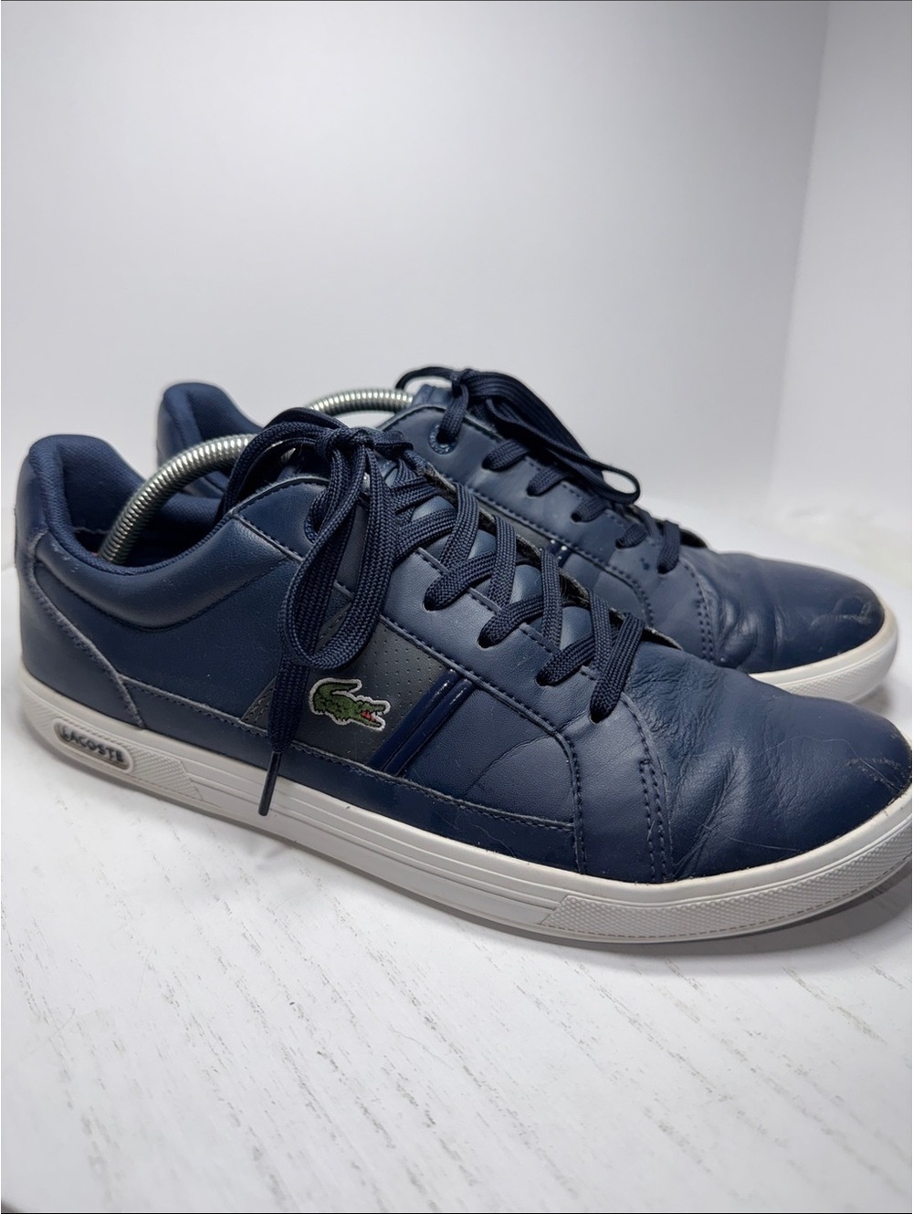 Lacoste Navy Blue Leather Sneakers with White Soles, Men's Size 10